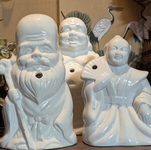 Vintage White Porcelain Benihana Barrware Tiki Cup Set Of 3,Buddha Mug